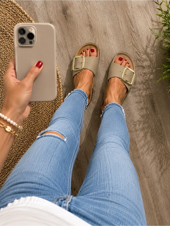 Project Cloud Shoes - PROJECT CLOUD Buckle Slide Sandals in Taupe